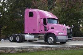 A pink Mack Pinnacle Axle Back model will be on display at the company's headquarters in Greensboro, N.C. for the month of October.