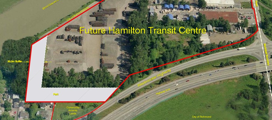 Overview of the site to be transformed into the Hamilton Transit Centre in Richmond, BC
