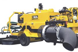 Neal Manufacturings DA-350 features a blower that produces more than 6,000 cfm, triple the output of a typical walk-behind blower, for debris clearing