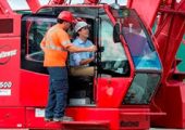 Liberal Leader Justin Trudeau took the controls of a crane during a campaign stop to outline the party's infrastructure investment plan.