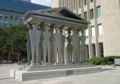 The Pillars of Justice stand in a Toronto park not far from the future site of a new courthouse. AECOM has been awarded the planning, design, and compliance contract. An RFP for the AFP project will be issued in the spring.