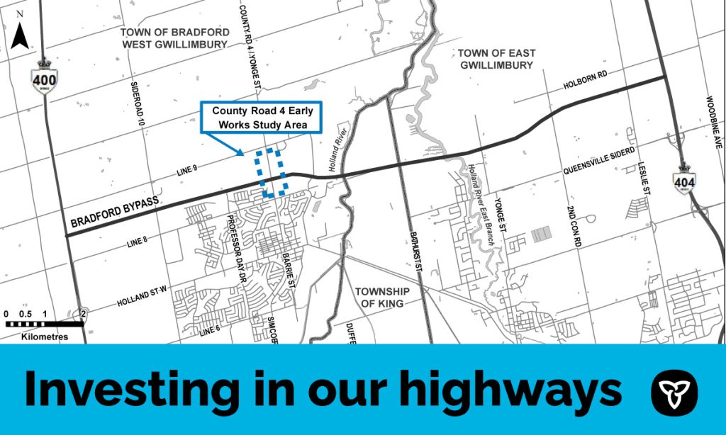 Map showing the location of the bridge project along Simcoe County Road 4.