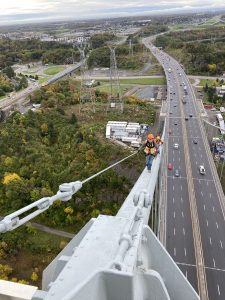 View from high atop the Pierre-Laporte Bridge in Quebec City earns COWI North America top honours in the 2021 Canadian Construction Photo Contest.