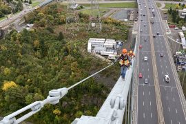 View from high atop the Pierre-Laporte Bridge in Quebec City earns COWI North America top honours in the 2021 Canadian Construction Photo Contest.